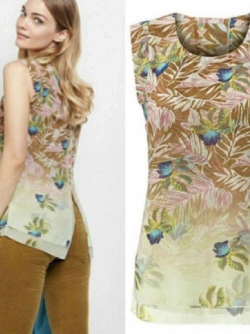 CAbi Women’s Size M Floral Chiffon Sleeveless Blouse Top Style 5216 Casual